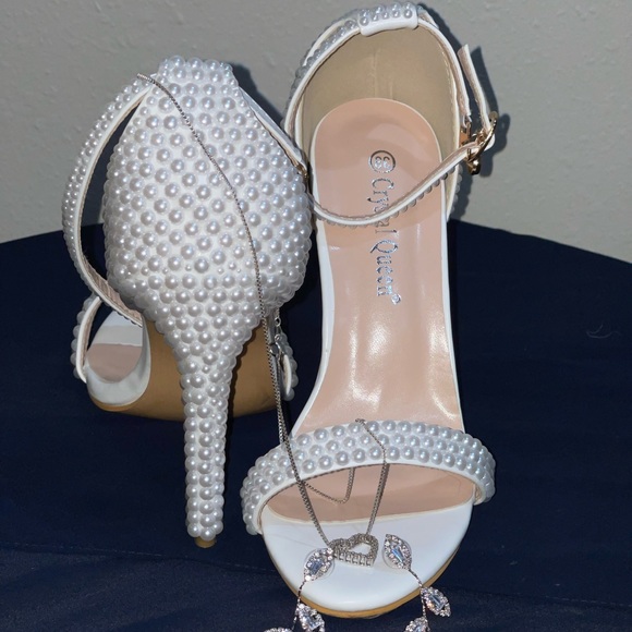 White pearl heeled stiletto sandals - Picture 3 of 5